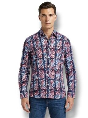 Medici Men’s Multi-Color Long Sleeve Button-Down Shirt – Medium